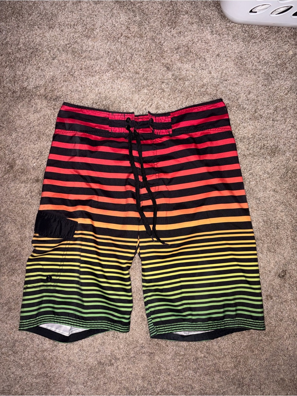 Mossimo Supply Co. Men's Red, Orange, Yellow, Green Stripe Swim Trunks